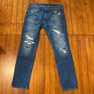 Mens Hollister Patched and Distressed Skinny Denim